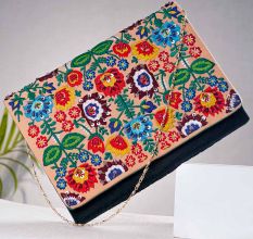 Floral Beaded Cotton Small Sling Bag For Women 